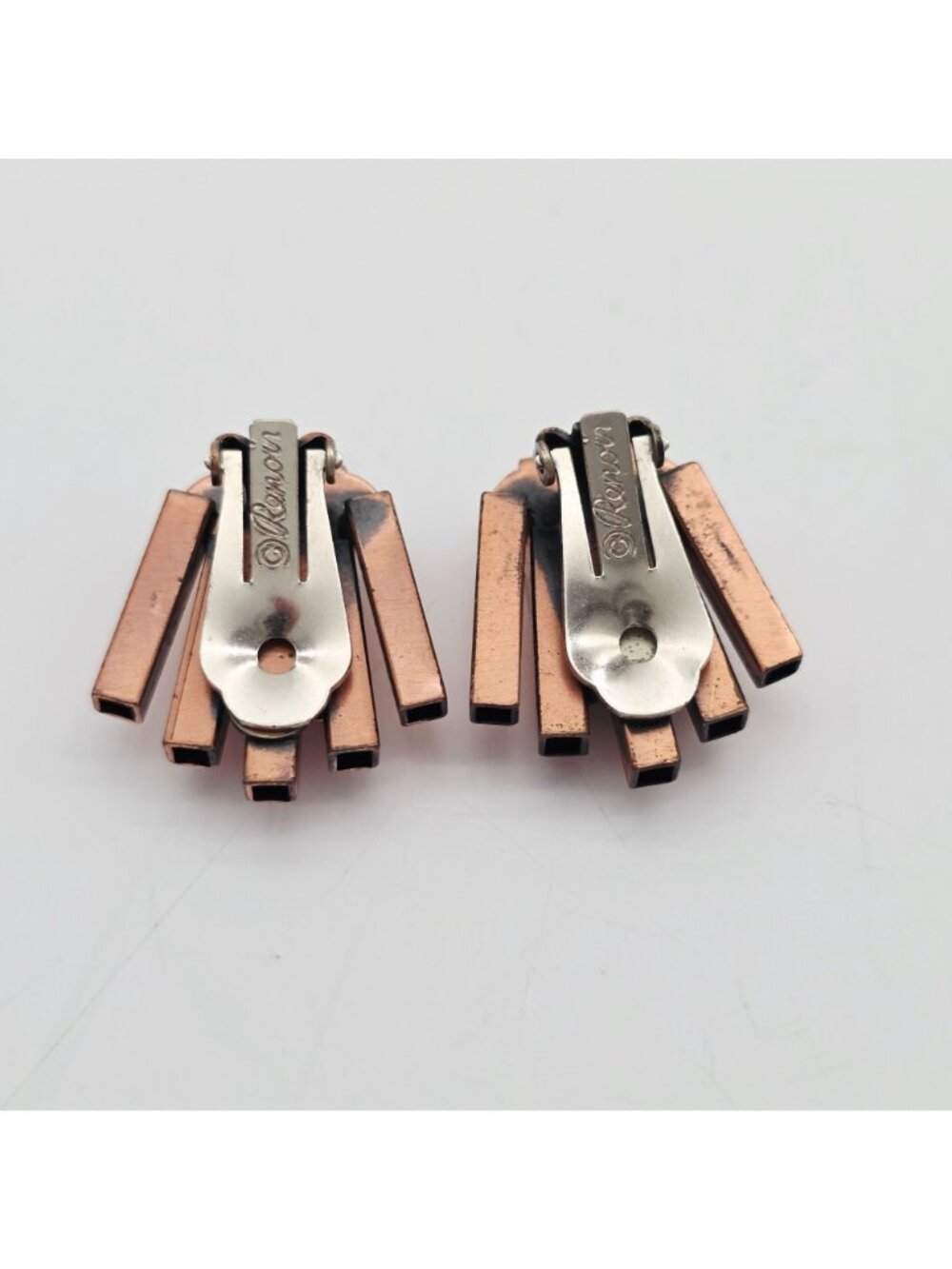 Renoir Copper Clip-On Earrings Geometric Bar Design MCM Jewelry - Picture 8 of 10